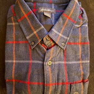 Eddie Bauer Blue and Red Plaid Casual Button Down Shirt